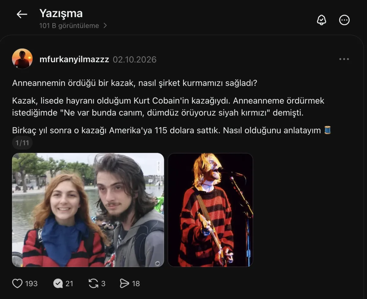 Threads'te Anneannemin ördüğü kazak şirketimizi kurdu, 101 bin görüntülenme