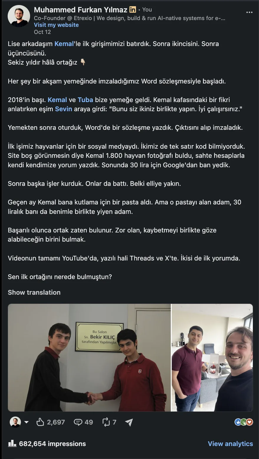 LinkedIn'te Ortaksız büyüyemezsin, 682 bin görüntülenme